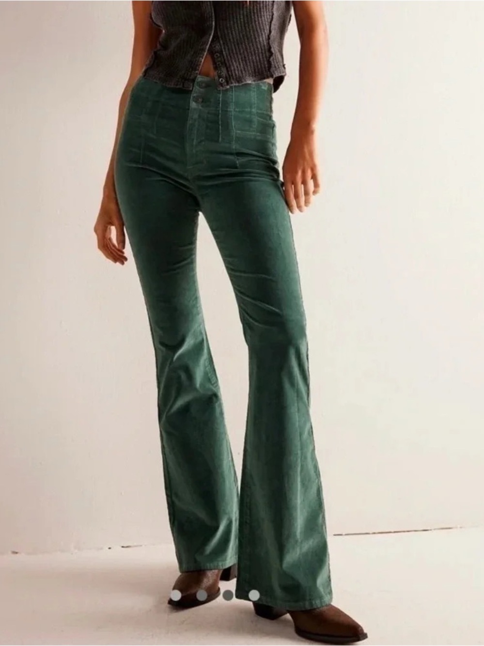 NWT Free People Jayde Cord Flare Jeans Kelp Green 25